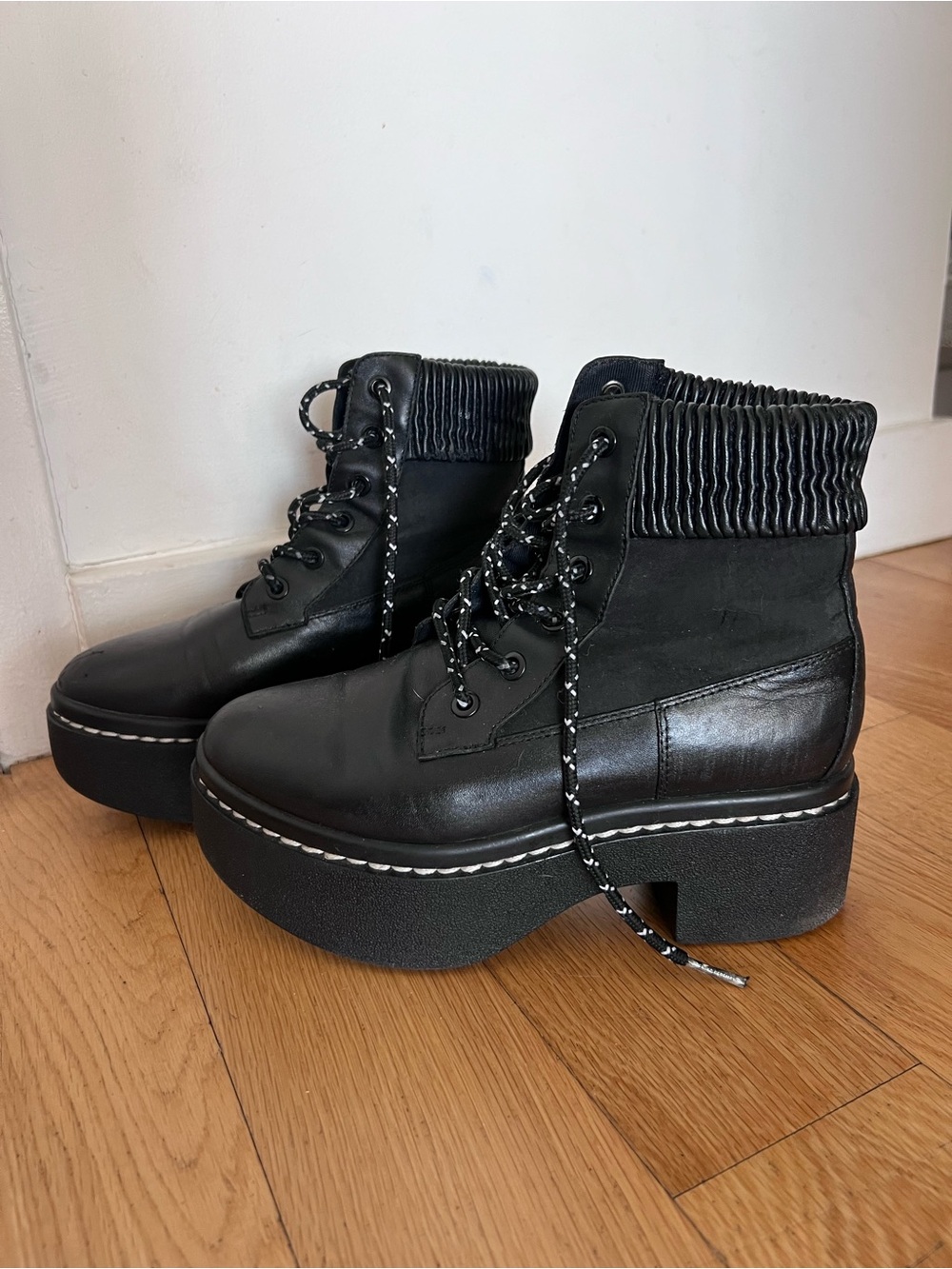 Opening Ceremony Platform Lace-Up Ankle Boots in Black
